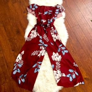 Maroon Floral Jumpsuit